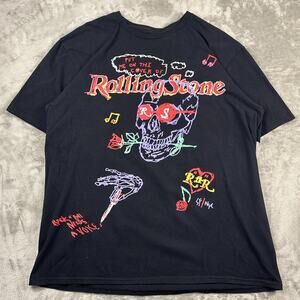 Rolling Stone Magazine Doodles Neon Skull Relaxed Fit T-Shirt Size S/M